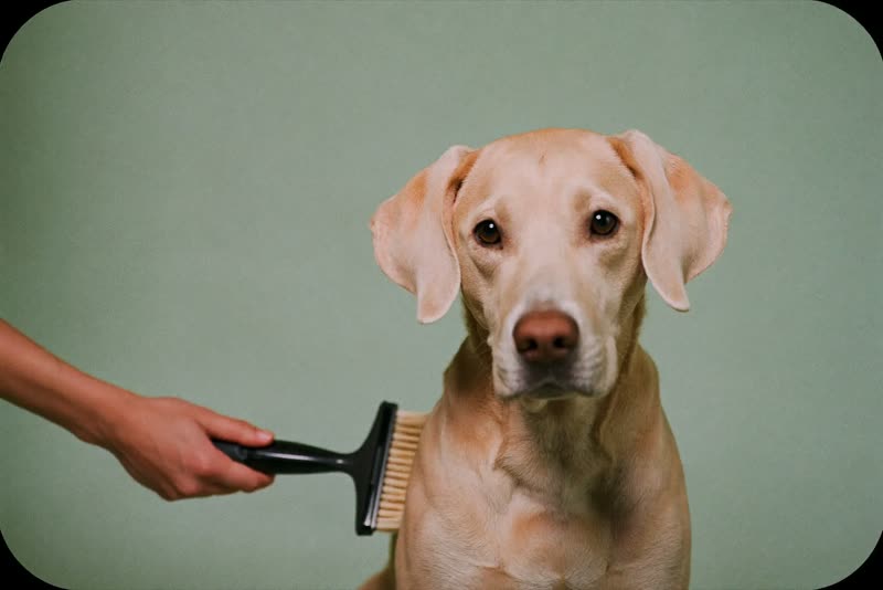 A slicker brush being drawn through a dog's coat
