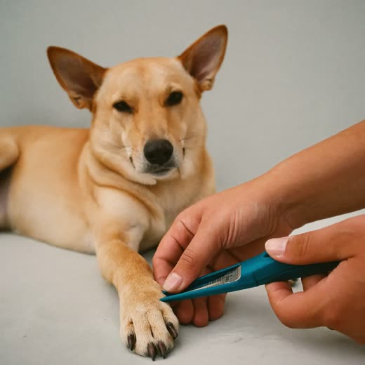 A dog's paw having its nails clipped